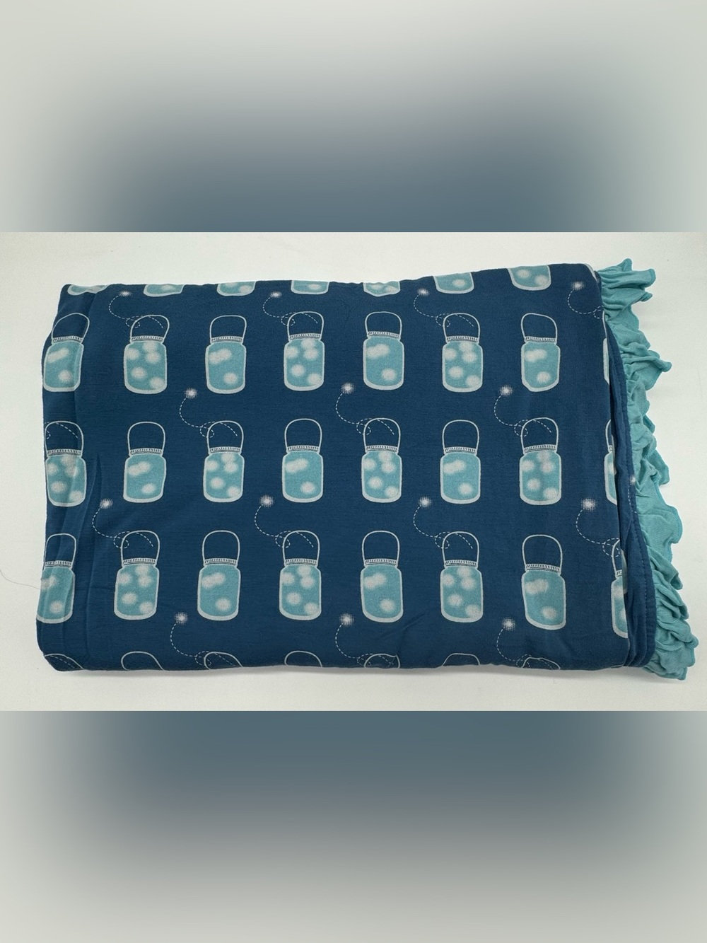 KicKee Pants Double Layer Bamboo Ruffle Blanket in Fireflies in Mason Jars Print